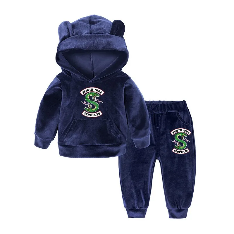 

2018 Children's clothing gold velvet suit South Side Serpents hoodie baby boy girl fashion hoodie + pants 2 sets 1-8 years old