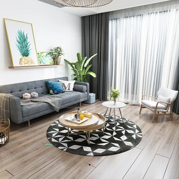 

American style Round shaped natural cowhide seamed rug ,black and white fur carpet for living room bedroom decoration mat