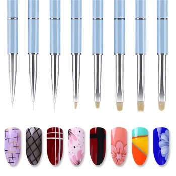 

8pcs UV Gel Drawing PVC Nail Brush Set Art Gradient Ramp Smooth Painting Liner Pen Portable Practical Lightweight Professional
