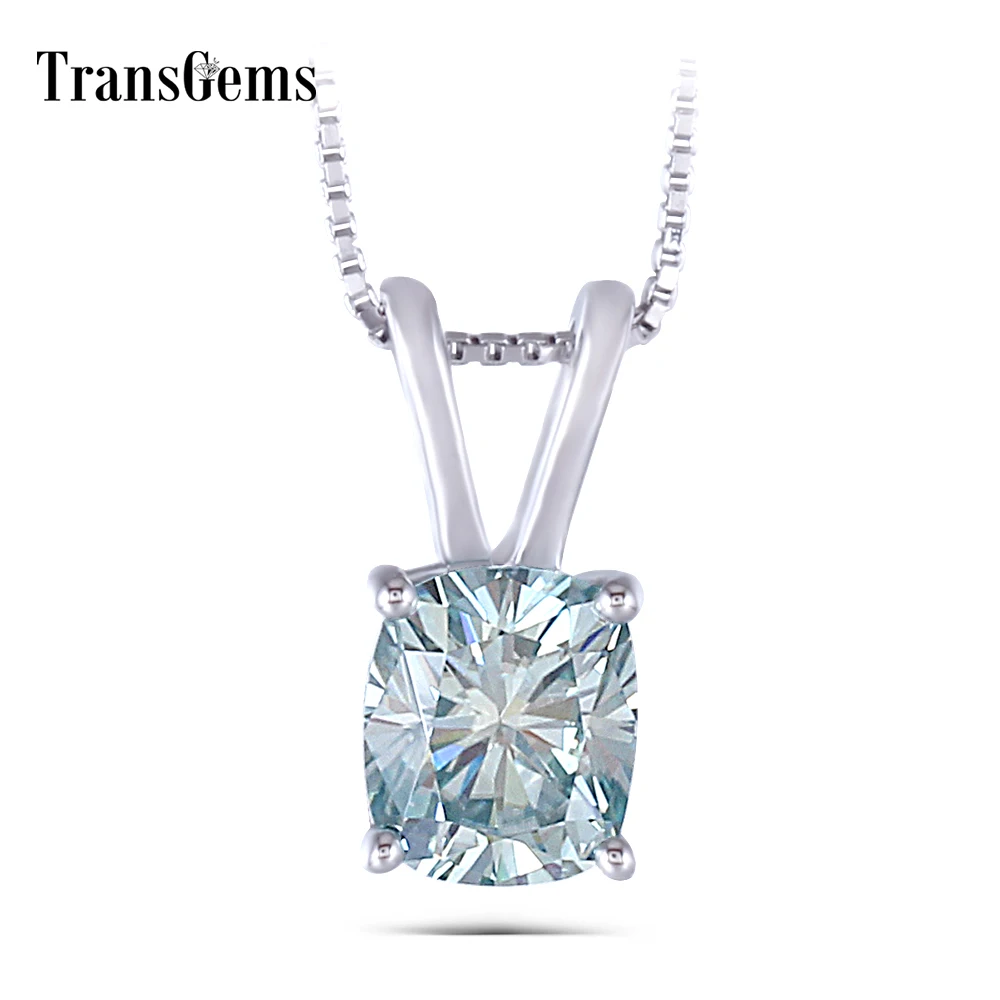 

Transgems Platinum Plated Silver 1.5CTW 6X7mm Cushion Cut Moissanite Pendant Necklace for Women