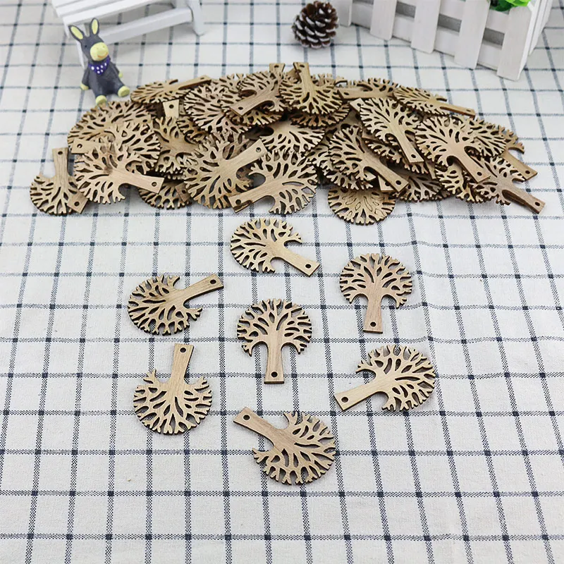

25pcs/lot Christmas Tree style Hollow Wood Decoration Wall Hanging Wall Stick Wooden Scatter Wedding Party Christmas Decoration