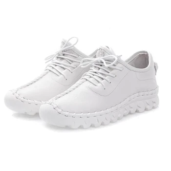 

Nice New Women Handmade Shoes Genuine Leather Flat Lacing Mother Shoes Woman Loafers Soft Single Casual Flats Shoes Women W88