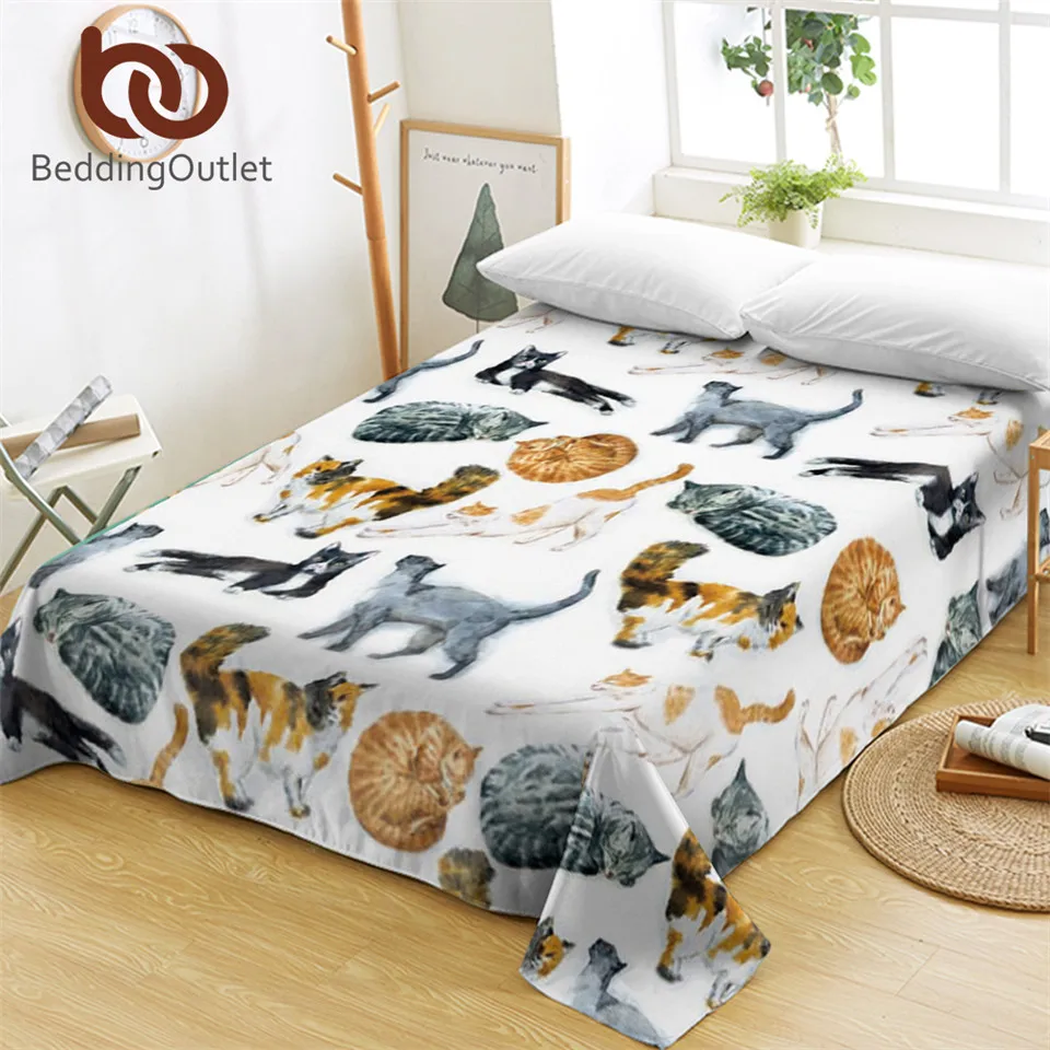 Постельное белье BeddingOutlet с милыми кошками мультяшная плоская простыня для