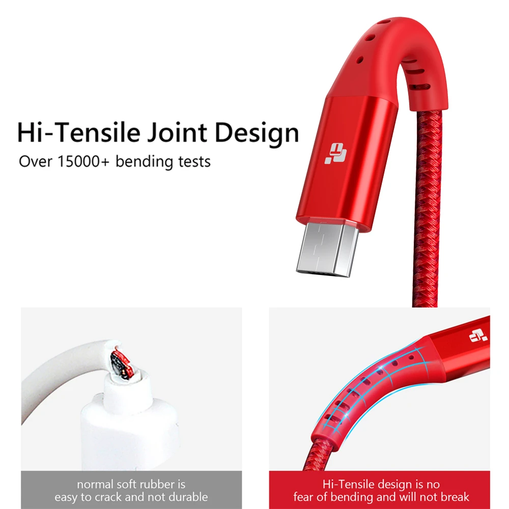 TIEGEM المصغّر usb كابل ل Xiaomi ملاحظة 2.4A سريع شحن الهاتف المحمول كابل usb لسامسونج S7 الروبوت شاحن سلك USB 2 m 3 m