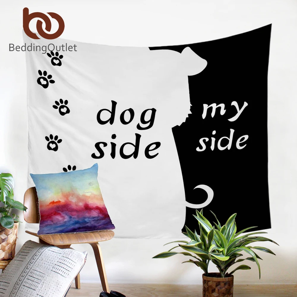 

BeddingOutlet Cartoon Tapestry Dog Side and My Side Decorative Wall Hanging Black Bedspreads Pet Footprint Sheets 130x150cm
