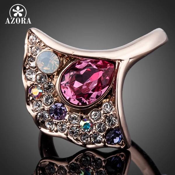 Кольцо с австрийским кристаллом Stellux розовое золото TR0099|flower ring|designer ringring design |