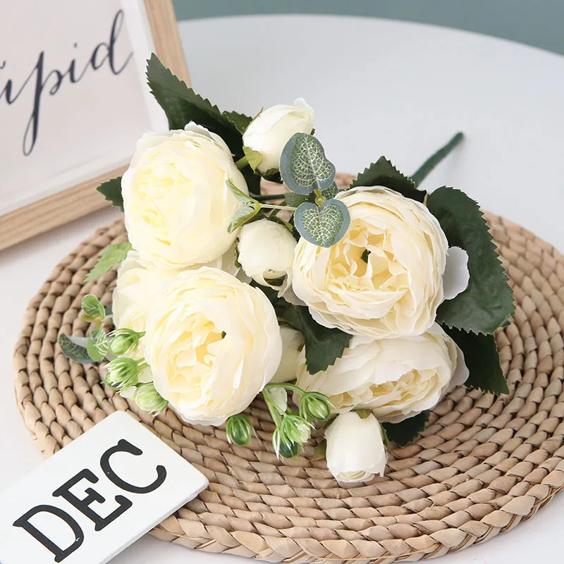 

Artificial flower artificial Korean style 5 head Philippe Roses Hybrid bouquet Fake flower home wedding Christmas decoration