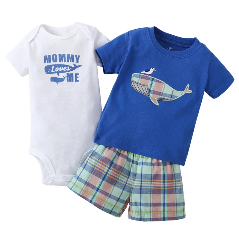 Newborn Baby Boy Summer Clothes Set 2018 Cotton Short Sleeve Tops Bodysuits Pant 3pcs Infant