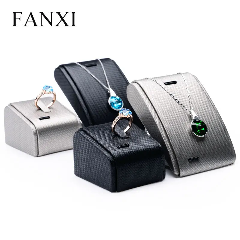 

FANXI Free shipping MDF Wrapped with Black and Silver PU leather Jewelry Displays for Rings and Pendants Show Case Exhibition