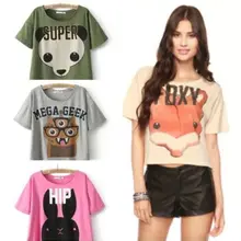 Летняя женская футболка Харадзюку с изображением лисы, кролика, панды, монстра, топы, летняя повседневная футболка с короткими рукавами
