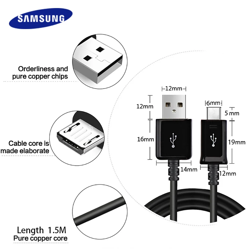 Samsung Micro USB кабель для Galaxy S6 S7 Edge Note 4 5 смартфон Быстрый зарядное устройство Android 1,2 м/1,5 м 2A кабель передачи данных