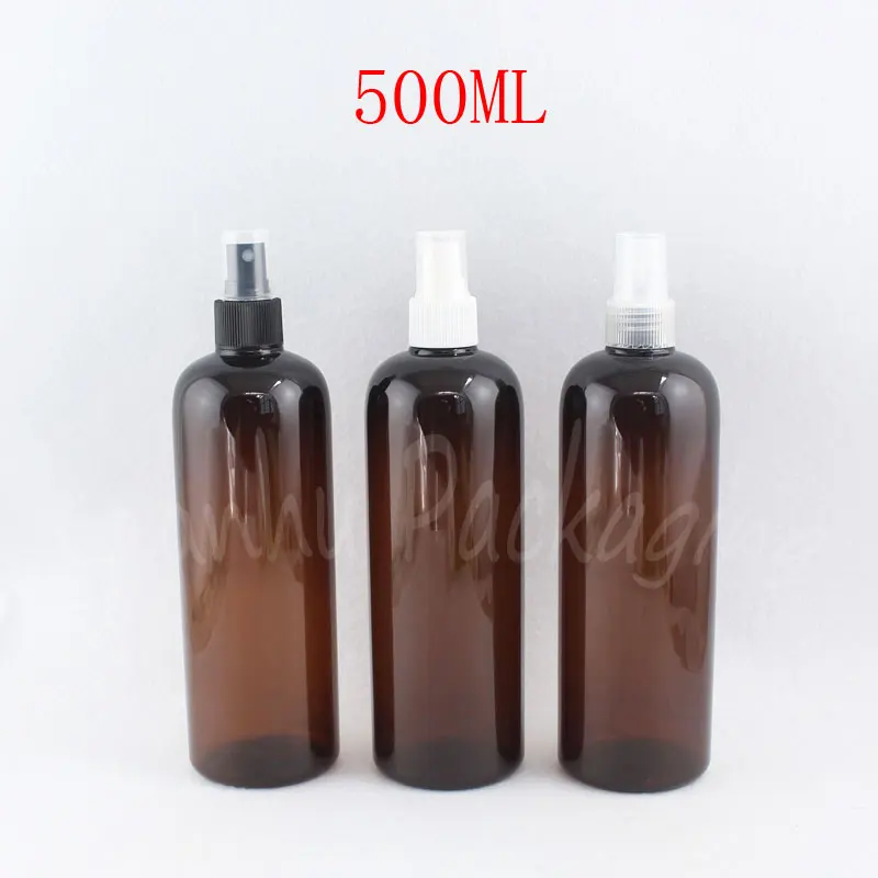 

500ML Brown Round Shoulder Plastic Bottle , 500CC Makeup Water / Toner Packaging Bottle , Empty Cosmetic Container ( 14 PC/Lot )