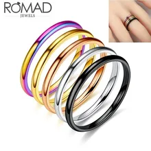 2 мм титановая сталь чрезвычайно простые тонкие кольца для мужчин женщин Серебро Золото Черный Розовое золото мульти ювелирные изделия Женское свадебное Подарочное кольцо