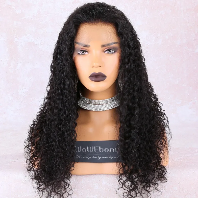 

Curly Human Hair Wig Pre Plucked Remy Hair Full Lace Human Hair Wigs with Baby Hair Lightly Bleached Knots WoWEbony