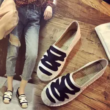 Г. женская обувь повседневные одноцветные мокасины на плоской подошве обувь на плоской подошве без застежки из соломенной пеньковой веревки Женская пляжная обувь без застежки EUR35-39