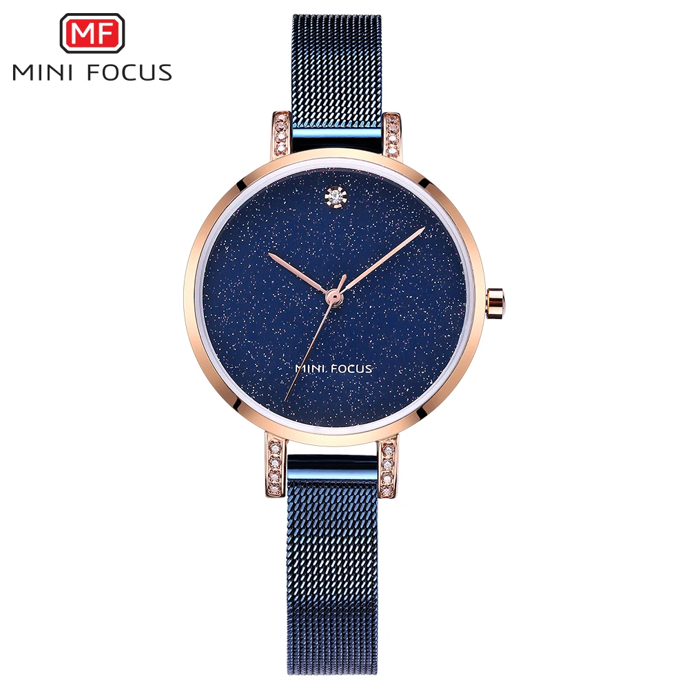 

MINI FOCUS Women's Luxury Quartz Watches 2019 New Fashion Casual Mesh Strap Waterproof Wristwatch Lady Woman F0160L Rose blue