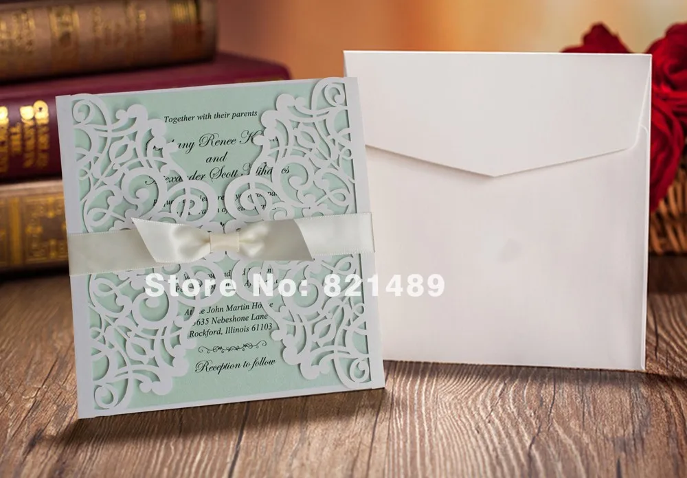White and Green Wedding Invitation Cards