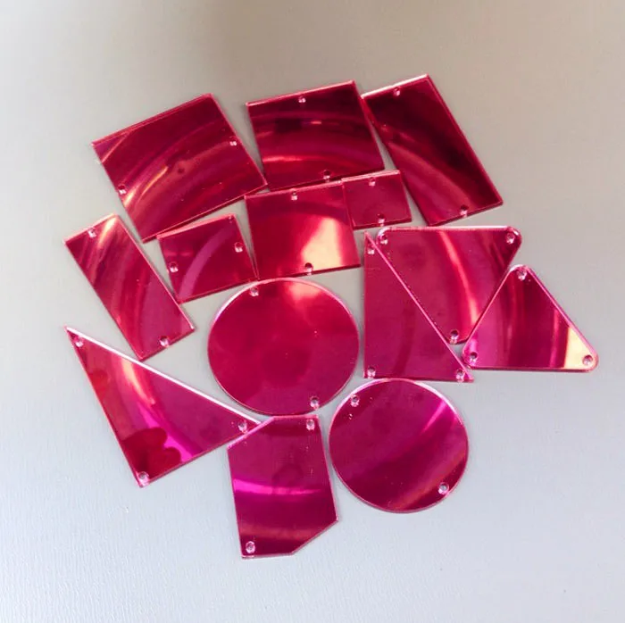 

New Arrive 50PCS Of Sew On Rose Red Mirror Beads With Hole, Acrylic Rose Red Mirror Diamante Rhinestone Crystal Flat Back