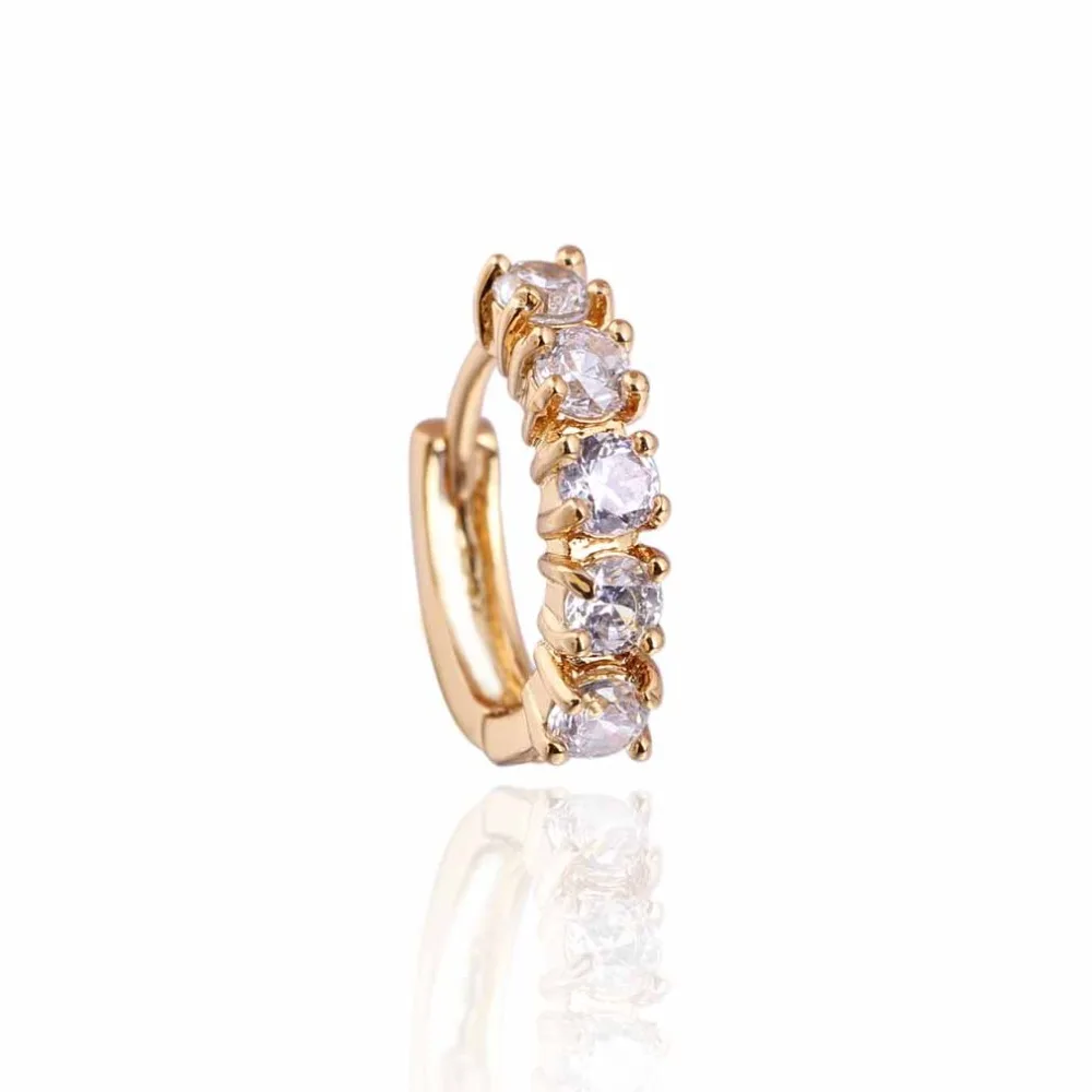 

Brand New Gold Filled Earring CC Gold Color Hollow Twisted Style Inlay Round Clear Crystal Small Earrings