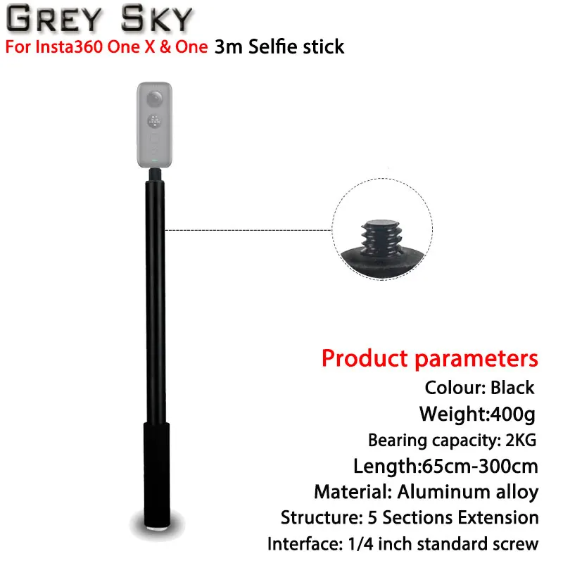 

New 3M Aluminum Alloy Monopod Selfie Stick for Insta360 One X/DJI OSMO Action/Pocket/Gopro Hero 7 6 5 Sjcam Camera Accessories