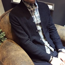 Повседневный комфортный высококачественный вязаный свободный мужской свитер с длинными рукавами осенний тонкий мужской кардиган