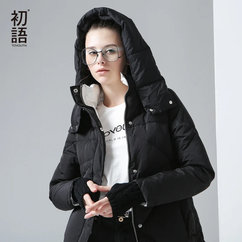 

Toyouth Women Winter Warm Hooded Long Down Parkas Thick Duck Outwear Coats Long Jacket Coats Black Gray