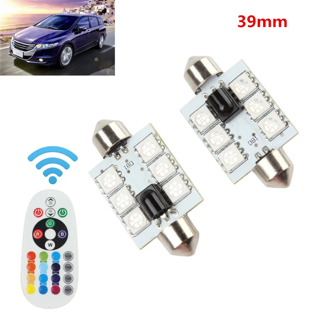 2pcs 12V RGB 39mm 5050 SMD LED Car Interior Light Bulb Double Pointed