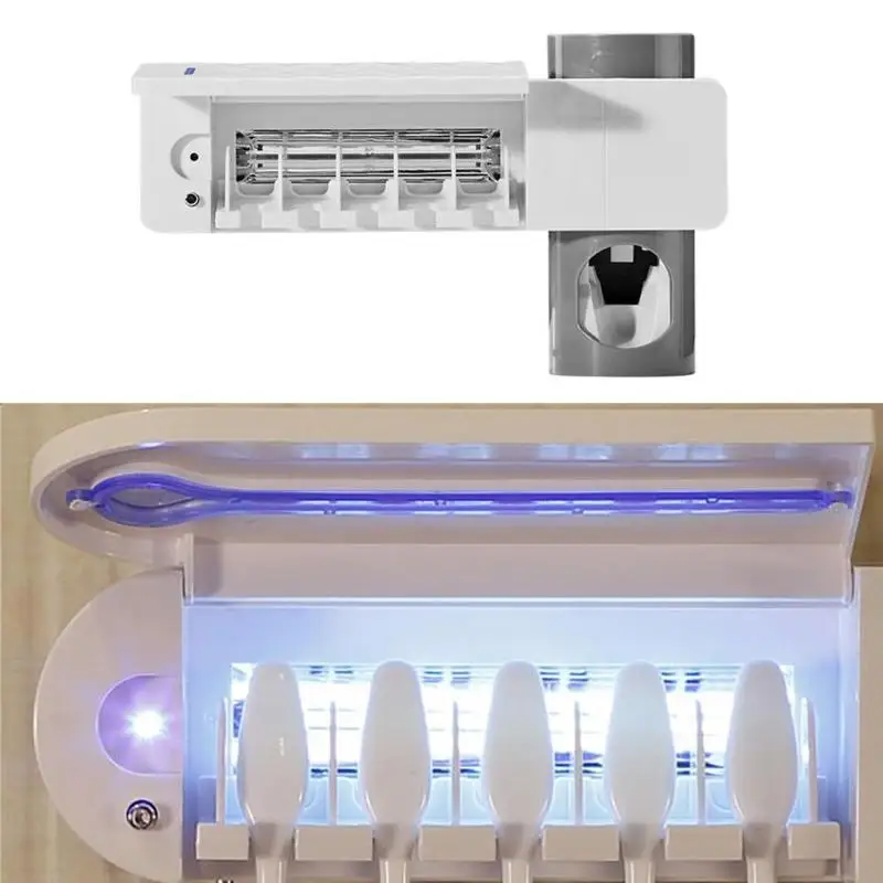 2 in 1 UV Toothbrush Holder Sterilizer Automatic Toothpaste Dispenser Toothpaste Squeezer Antibacterial Bathroom Accessories