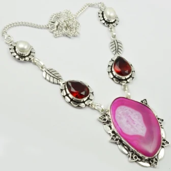 

Солнечные кварты и гранаты ожерелье серебряное покрытие над медью, 52,5 см, N2447