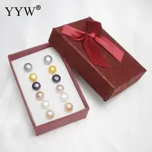 YYW Женские Ювелирные серьги набор 8-9 мм 6 пар Смешанные розовый фиолетовый серый черный белый желтый натуральный пресноводный жемчуг серьги-гвоздики