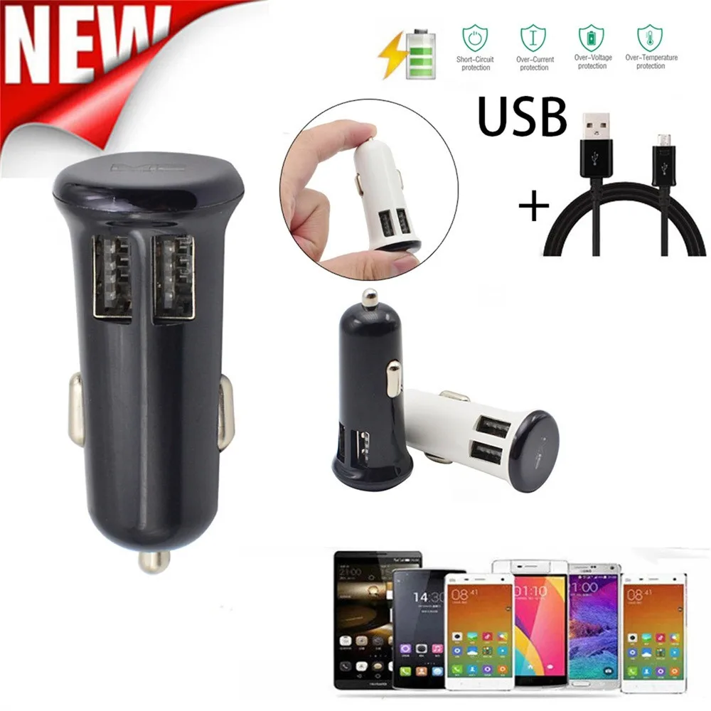 Быстрое зарядное устройство для автомобиля 12 24 В 2 порта + кабель Type c / micro USB