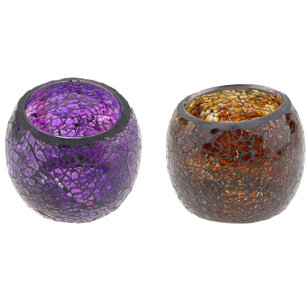2 Pieces Home Decor Window Desk Top Glow Mosaic Candleholder Candlestick Bowl
