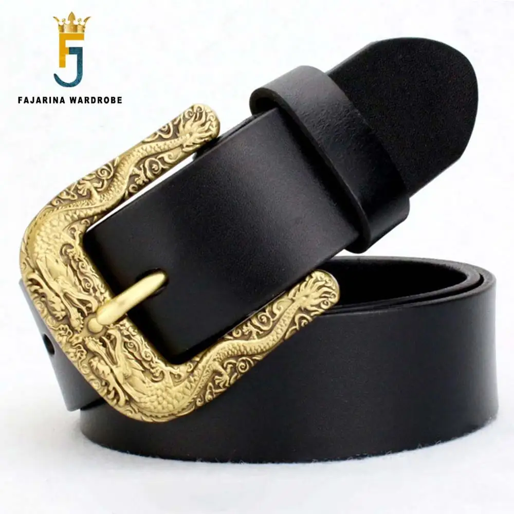 FAJARINA Quality Fashion Jeans Strp Cowhide Genuine Leather Mens Dragon Pattern Brass Pin Buckle Belts Men Freeshipping NW0148