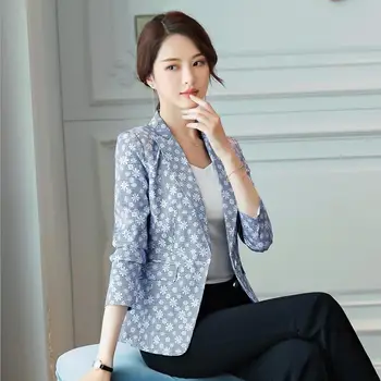 

Fashion print slim blazers spring autumn new brand half sleeve single button suit outerwear female tops coats gx1676 dropship