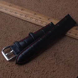 20 мм 22 мм Ремешки для наручных часов из натуральной кожи высокого качества ремешок для часов полосы черный с красной линией стежка