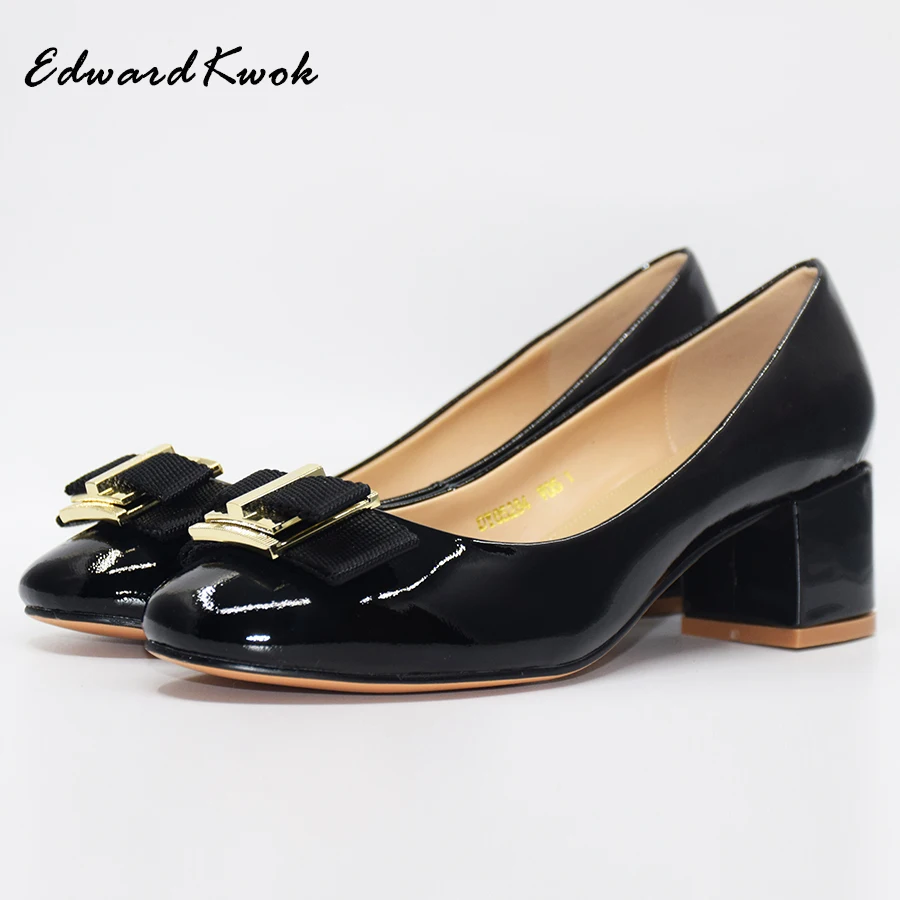 

2018 New Women Square Heel Genuine Leather Shoes Pumps Bow Designer Shoes For Wedding. DA045