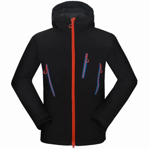 Пользовательские печати открытый лыжный спорт Рыбалка Пешие прогулки одежда термальная флисовая куртка для мужчин водонепроницаемый ветрозащитный с капюшоном Охота Пальто - Цвет: 1649 black