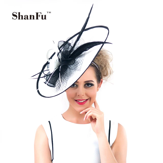 Shanfu Vintage Large Wedding Hats White Feather Fascinators Headband Shanfu Vintage Large Wedding Hats White Feather Fascinators Headband For Women Tea Party Tocados Sombreros Bodas