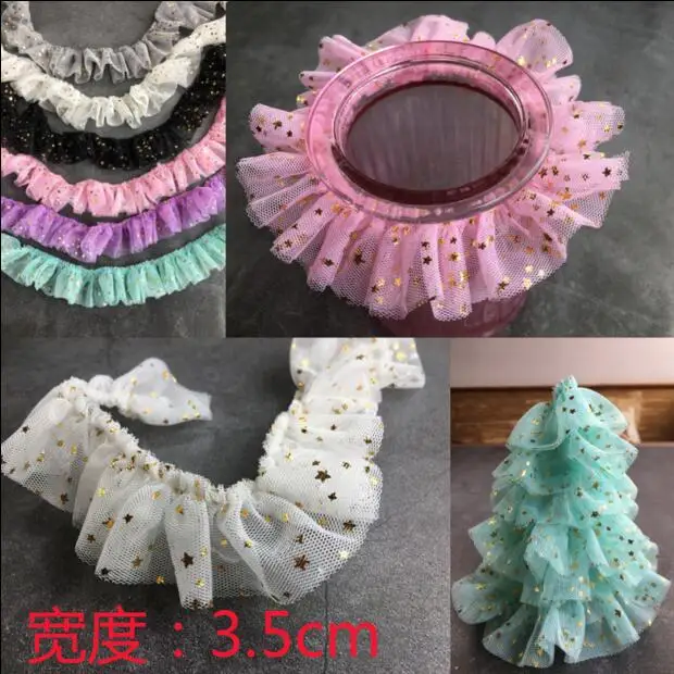 

Плиссированная кружевная отделка, 10 ярдов, 3,5 см, сетчатая ткань с оборками, ткань «сделай сам», шитье, рукоделие, свадебное платье, головной убор, украшение для кукольной одежды