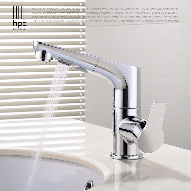 HPB Pull Out Lifting Bathroom Faucet Brass Bathroom Sink Mixer Single Handle Dual Pattern Spout 360 Rotation Design HP3048 HPB Pull Out Lifting Bathroom Faucet Brass Bathroom Sink Mixer Single Handle Dual Pattern Spout 360 Rotation Design HP3048