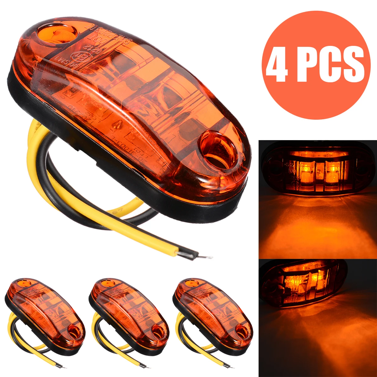 

Mayitr 4pcs 12V/24V 2LED Car Trailer Truck Side Marker Indicator Light Amber Side Marker Lamps New