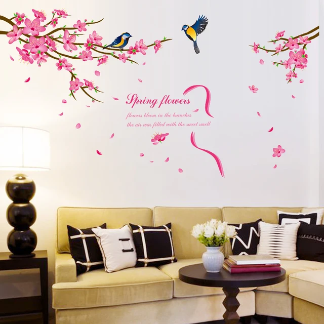 Shijuehezi Pink Color Peach Flowers Wall Sticker Pvc Material Tree Shijuehezi Pink Color Peach Flowers Wall Sticker Pvc Material Tree Branch Art Diy