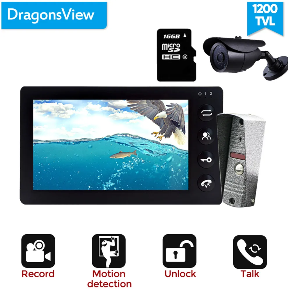 Видеодомофон Dragonsview для дома камера с дверным звонком и монитором запись на SD