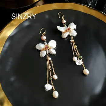 

SINZRY Creative irregular Natural Fresh Water flat Pearl tassel Drop Earrings For Women Party flower Dangle Earrings