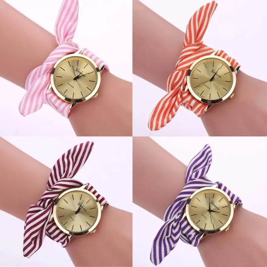 

Top Brand Luxury Women Watches Fashion Casual Female Reloje Women Stripe Floral Cloth Quartz Dial Bracelet Wristwatch