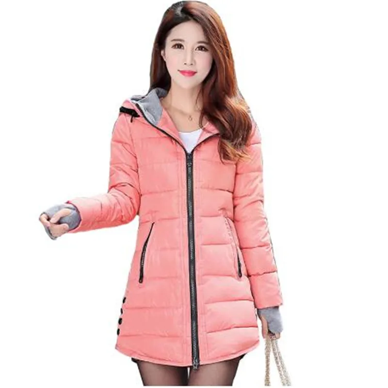 

Women's winter hooded warm jacket large size candy color cotton jacket female long section Parker women's Wadded Jaqueta Feminin