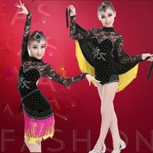Sequins Girls Ballroom Latin Dance dress Kids Professional Performance Stage wear dance Costumes clothing kleid ballroom frauen