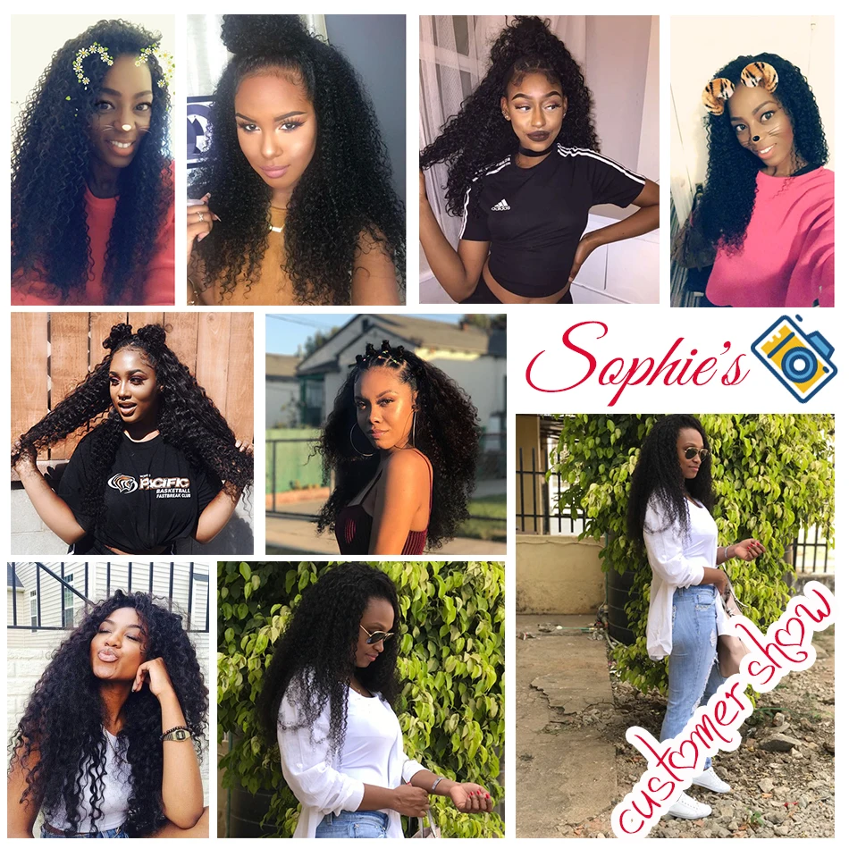 Sophie's Brazilian Kinky Curly Hair Wefts Human Hair Weaves 3 Bundles Non-Remy Natural Color Double Weft Human Hair Extensions