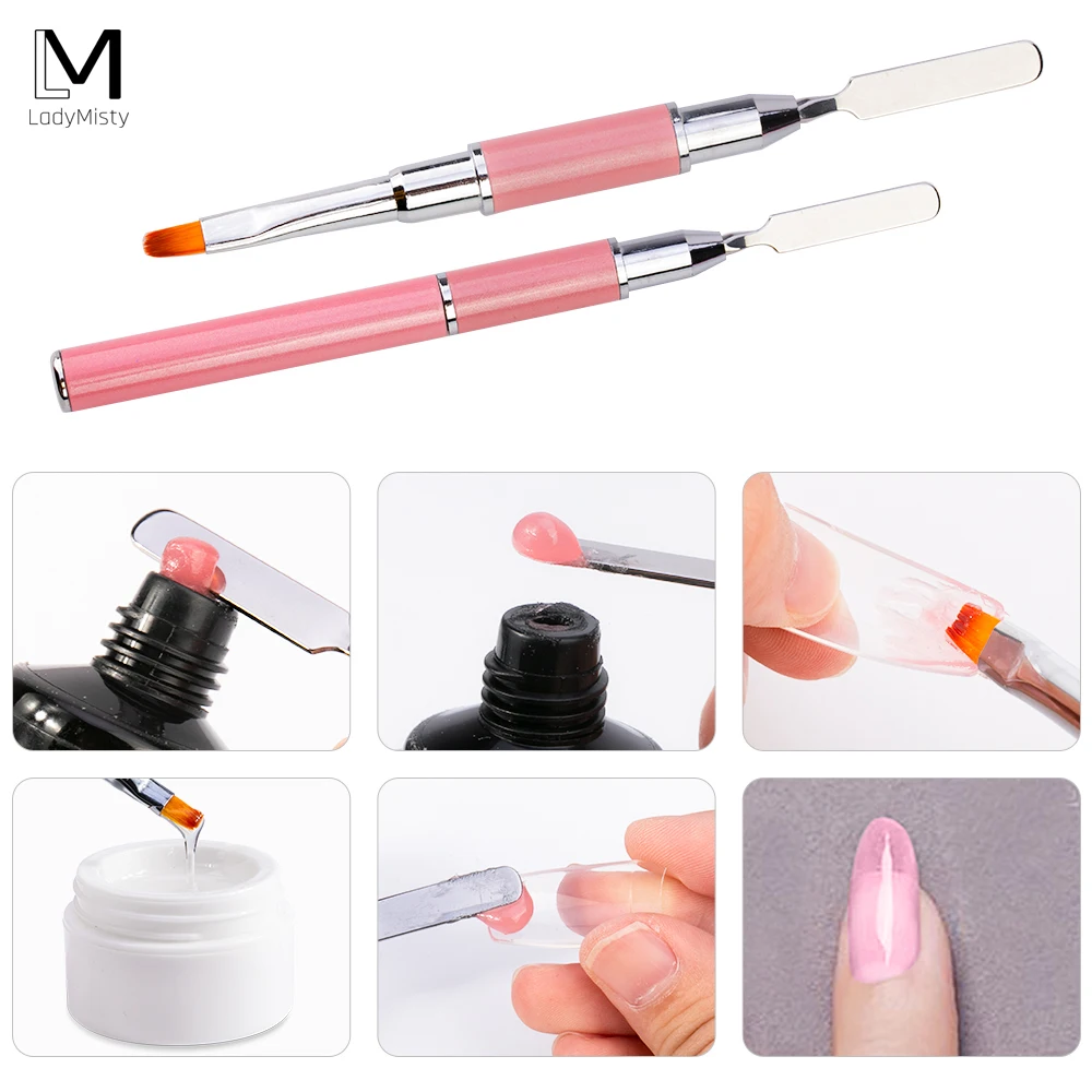 UV Poly Gel Painting Nail Brush Slice Shape Dual Head Nail Art Acrylic UV GEL Extension Builder Drawing Pen Brush Manicure Tool