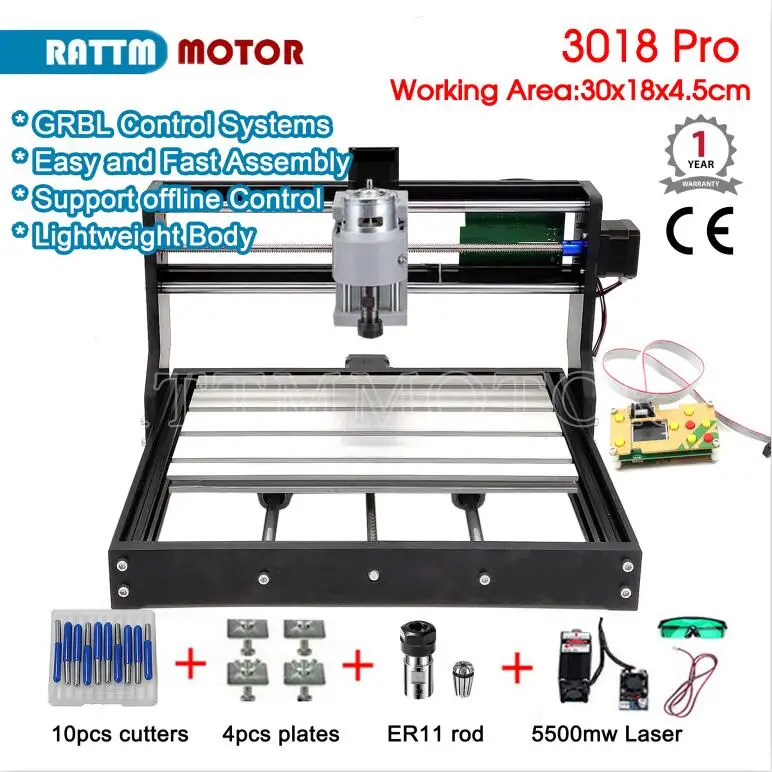 ЧПУ 3018 pro GRBL управления 3 Axias DIY мини лазерная гравировка машина 30x18x4,5 см Автономный контроль древесины маршрутизатор